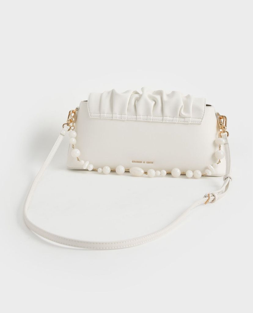 CHARLES & KEITH - Túi đeo vai nữ chữ nhật Beaded Strap Ruched Trapeze