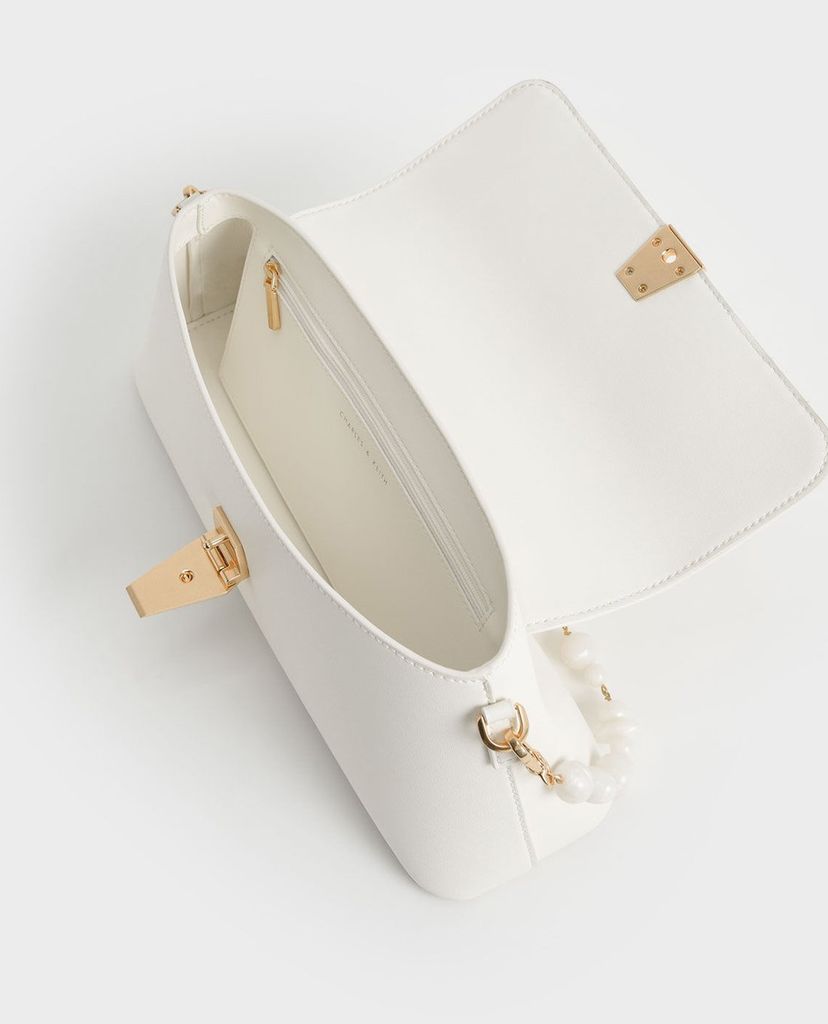 CHARLES & KEITH - Túi đeo vai nữ chữ nhật Beaded Strap Ruched Trapeze