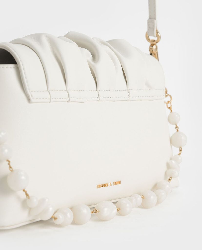 CHARLES & KEITH - Túi đeo vai nữ chữ nhật Beaded Strap Ruched Trapeze