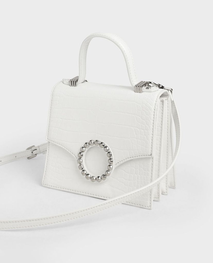 CHARLES & KEITH - Túi xách tay nữ Croc Effect Embellished Buckle