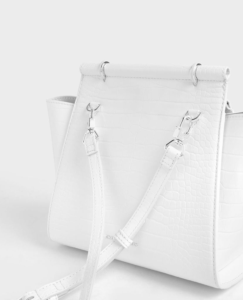 CHARLES & KEITH - Túi xách tay da cá sấu Croc Effect Trapeze