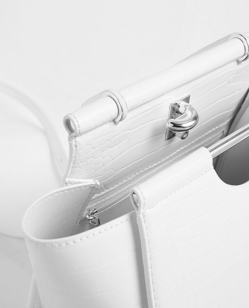 CHARLES & KEITH - Túi xách tay da cá sấu Croc Effect Trapeze