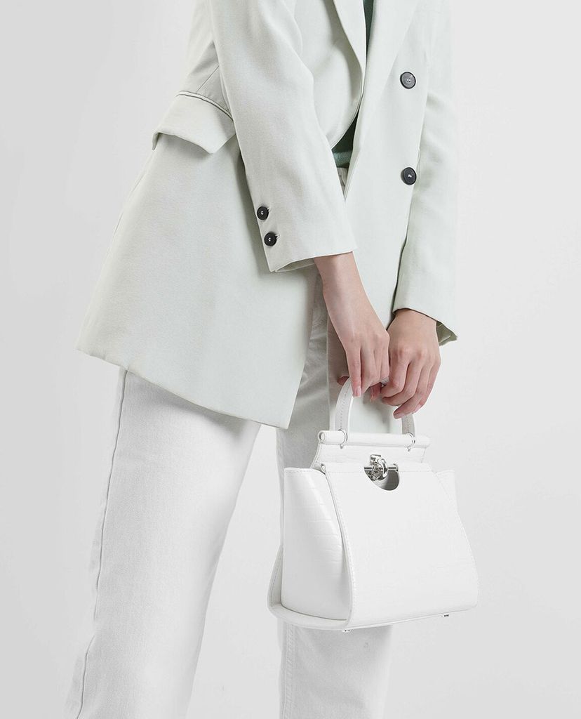CHARLES & KEITH - Túi xách tay da cá sấu Croc Effect Trapeze