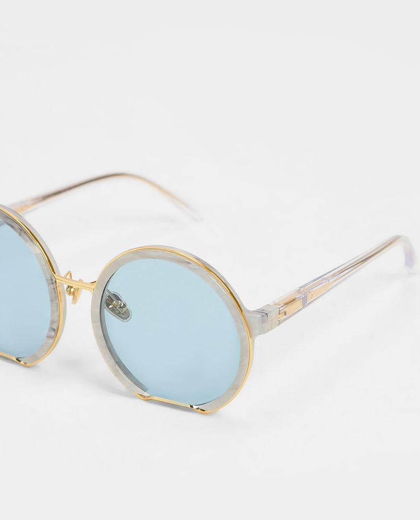 CHARLES & KEITH - Kính mát nữ gọng tròn Cut Off Frame Round