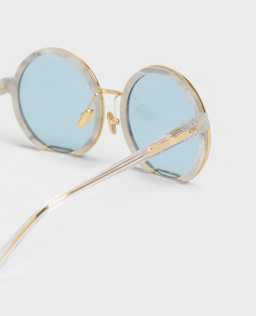 CHARLES & KEITH - Kính mát nữ gọng tròn Cut Off Frame Round