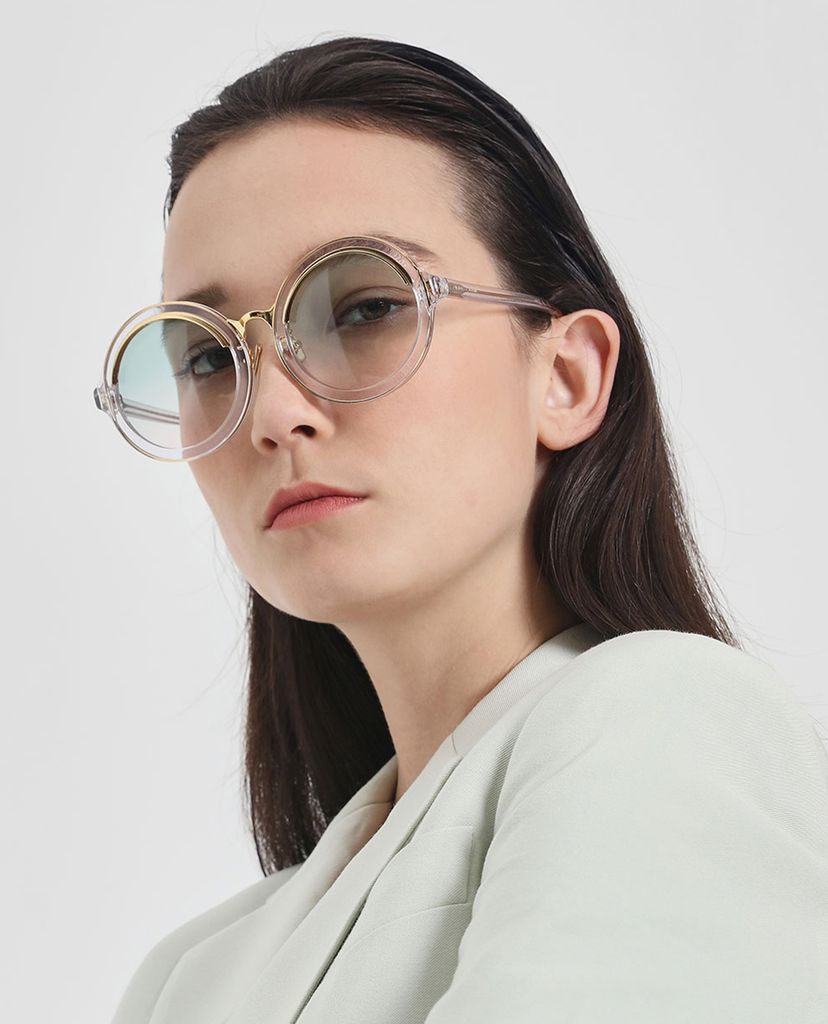 CHARLES & KEITH - Kính mát nữ gọng tròn Thick Frame Round