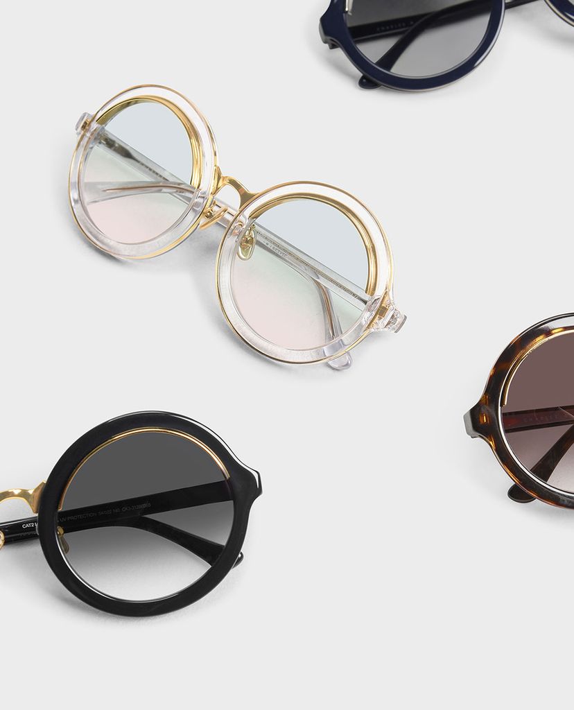 CHARLES & KEITH - Kính mát nữ gọng tròn Thick Frame Round