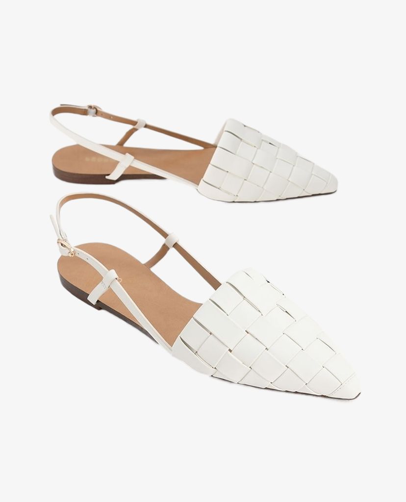 PEDRO - Giày đế bệt nữ mũi nhọn Braided Slingback