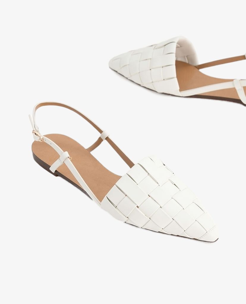 PEDRO - Giày đế bệt nữ mũi nhọn Braided Slingback