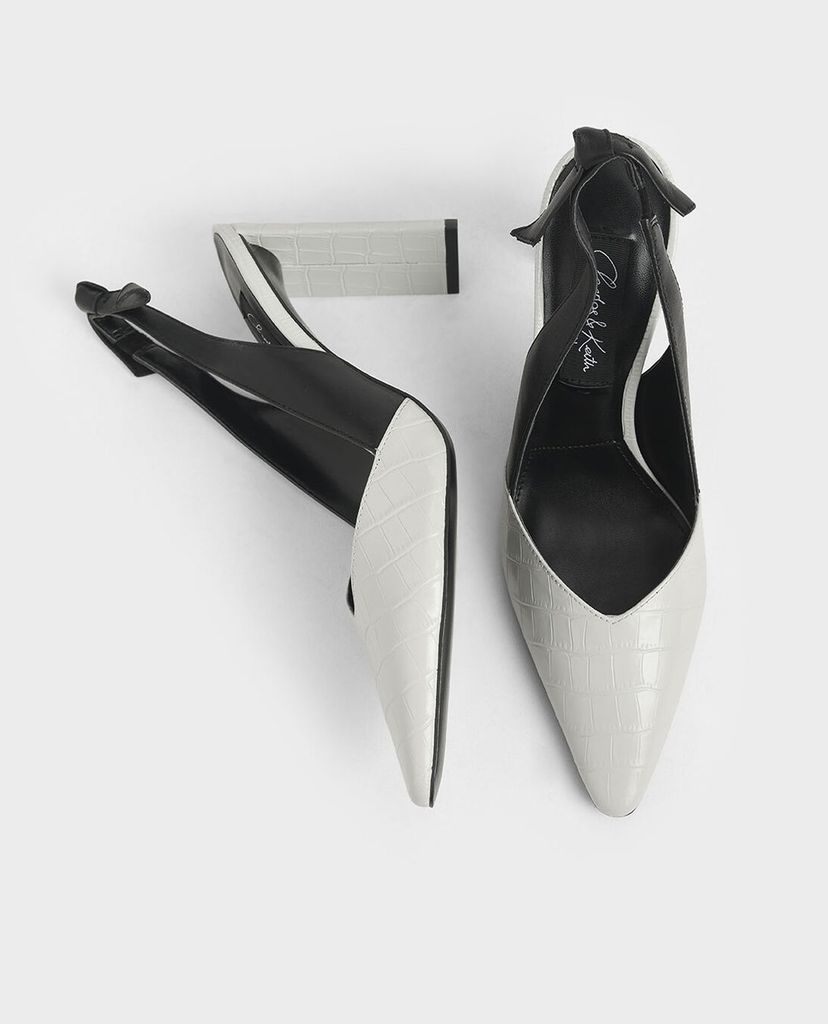 CHARLES & KEITH - Giày cao gót mũi nhọn Croc Effect Bow Slingback