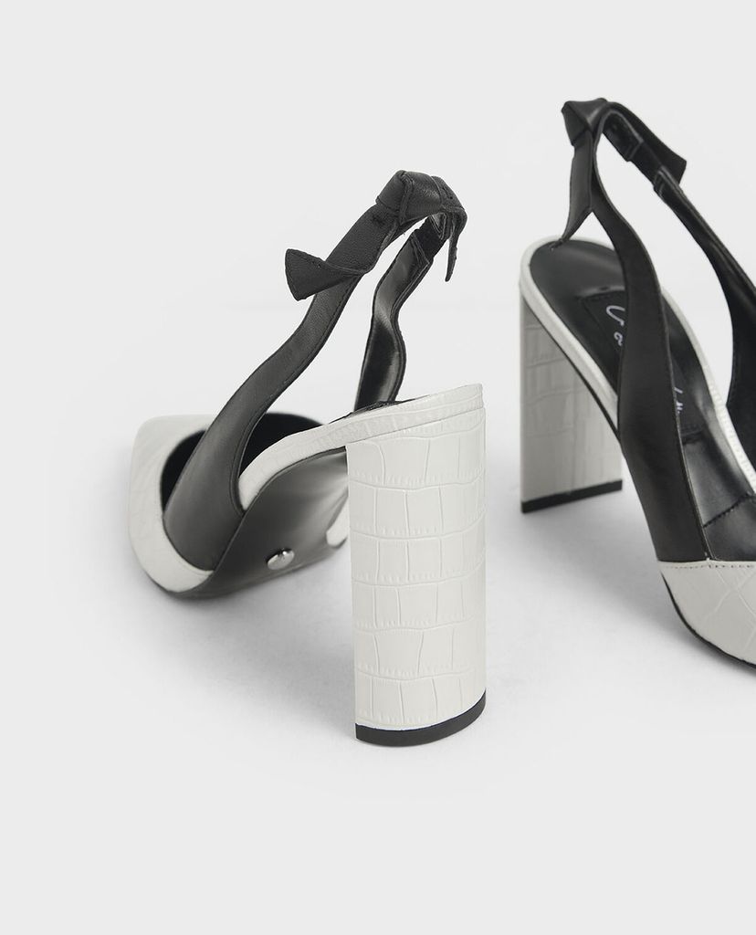 CHARLES & KEITH - Giày cao gót mũi nhọn Croc Effect Bow Slingback