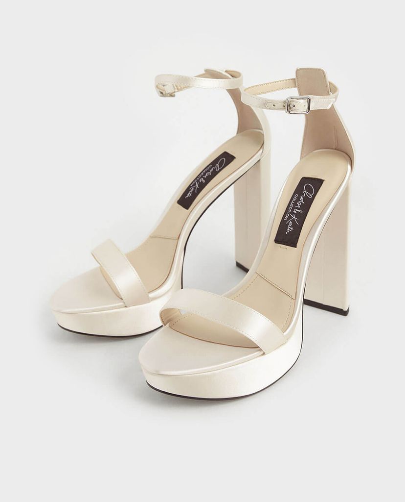 CHARLES & KEITH - Giày sandals cao gót hở mũi đế trụ Satin Platform