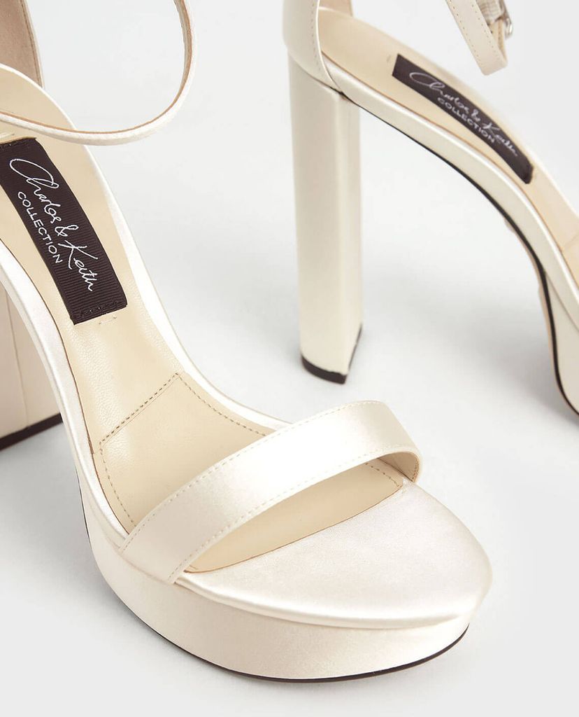 CHARLES & KEITH - Giày sandals cao gót hở mũi đế trụ Satin Platform