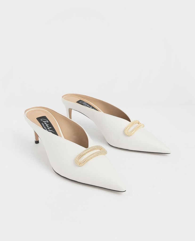 CHARLES & KEITH - Giày cao gót mũi nhọn Leather Metallic Accent