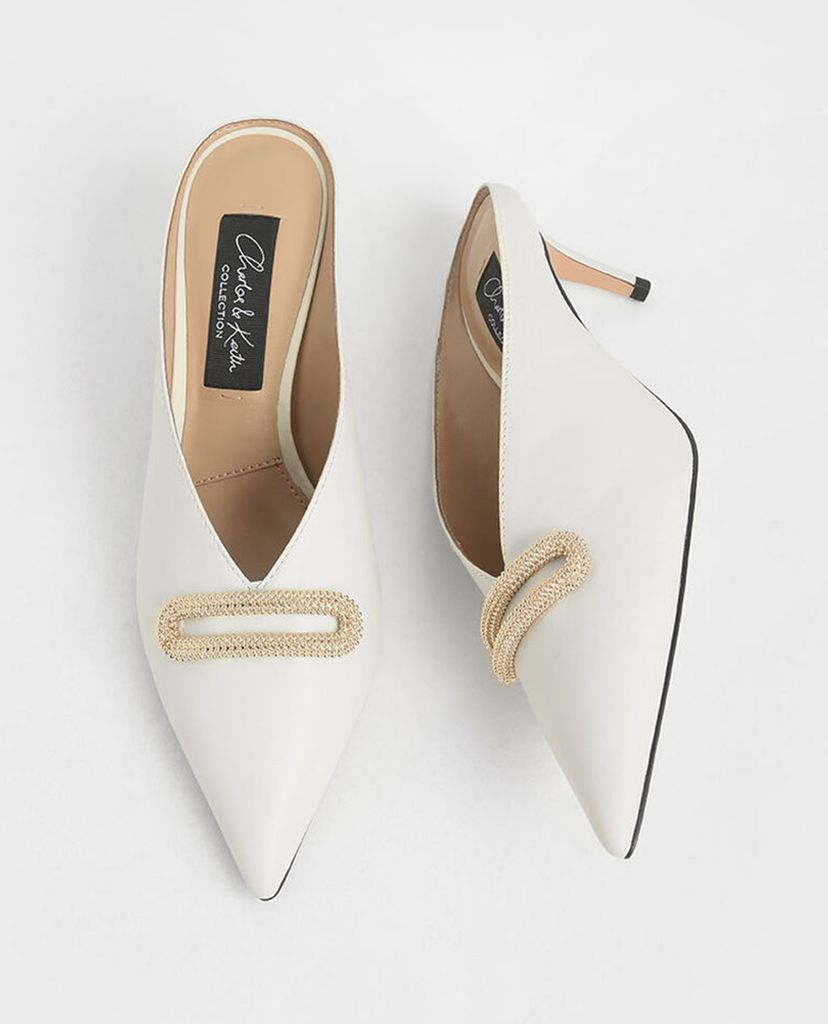 CHARLES & KEITH - Giày cao gót mũi nhọn Leather Metallic Accent