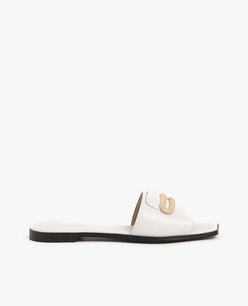 CHARLES & KEITH - Giày sandal nữ quai ngang Leather Metallic Accent