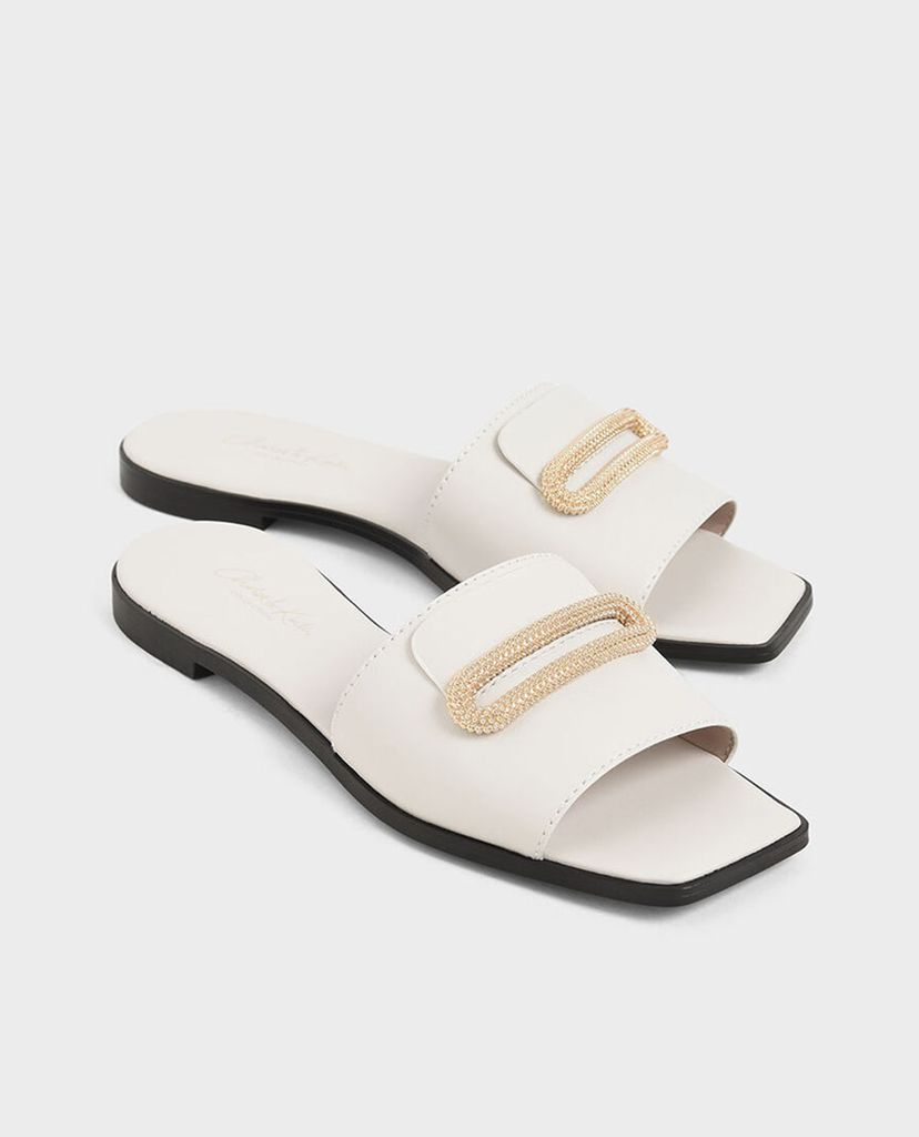 CHARLES & KEITH - Giày sandal nữ quai ngang Leather Metallic Accent