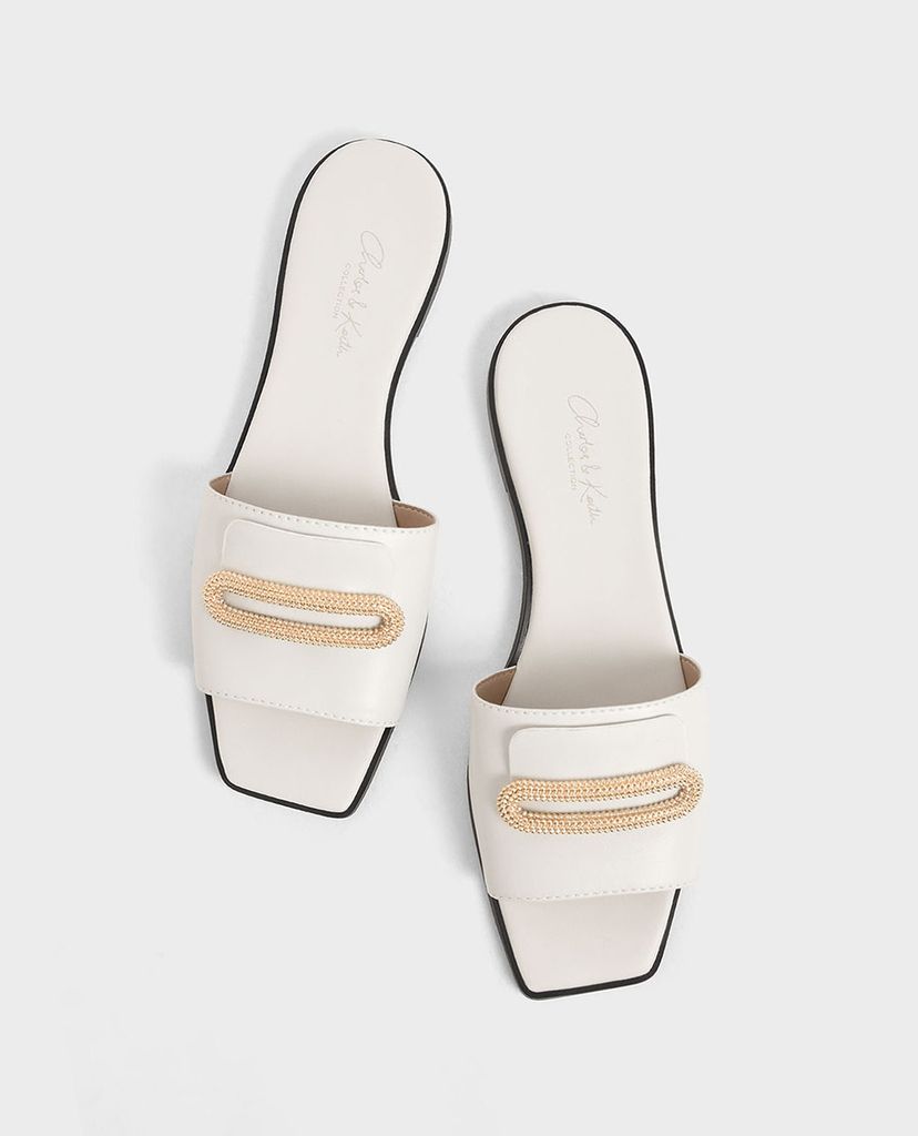 CHARLES & KEITH - Giày sandal nữ quai ngang Leather Metallic Accent