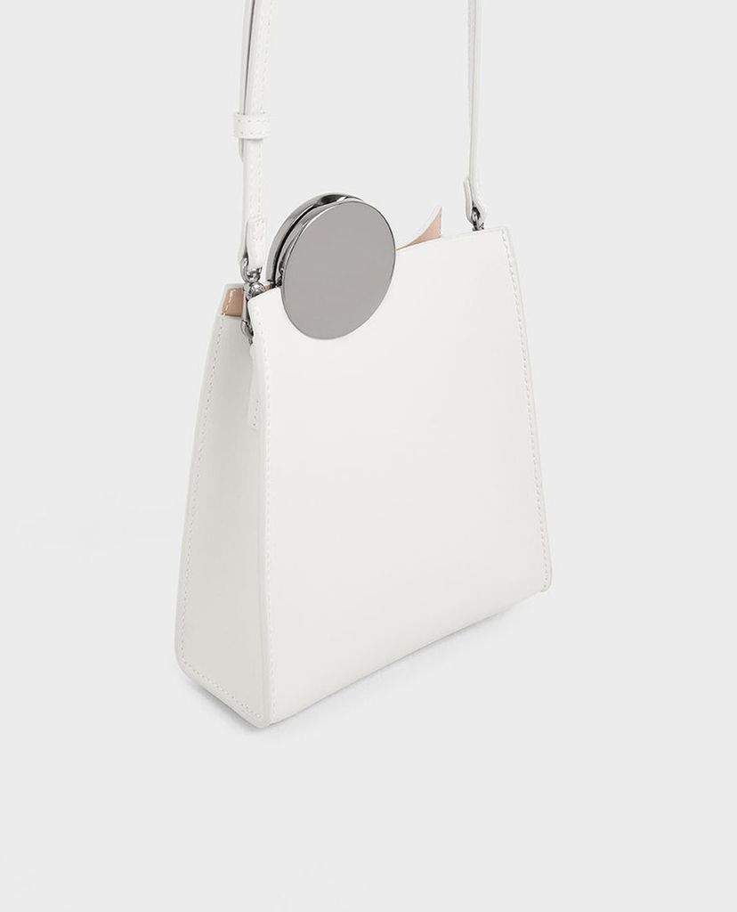 CHARLES & KEITH - Túi đeo chéo nữ hình thang Chrome Detail Leather