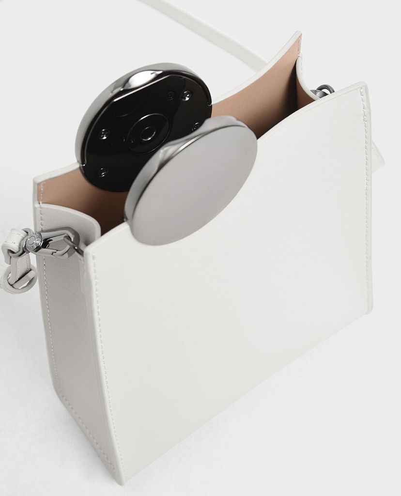 CHARLES & KEITH - Túi đeo chéo nữ hình thang Chrome Detail Leather