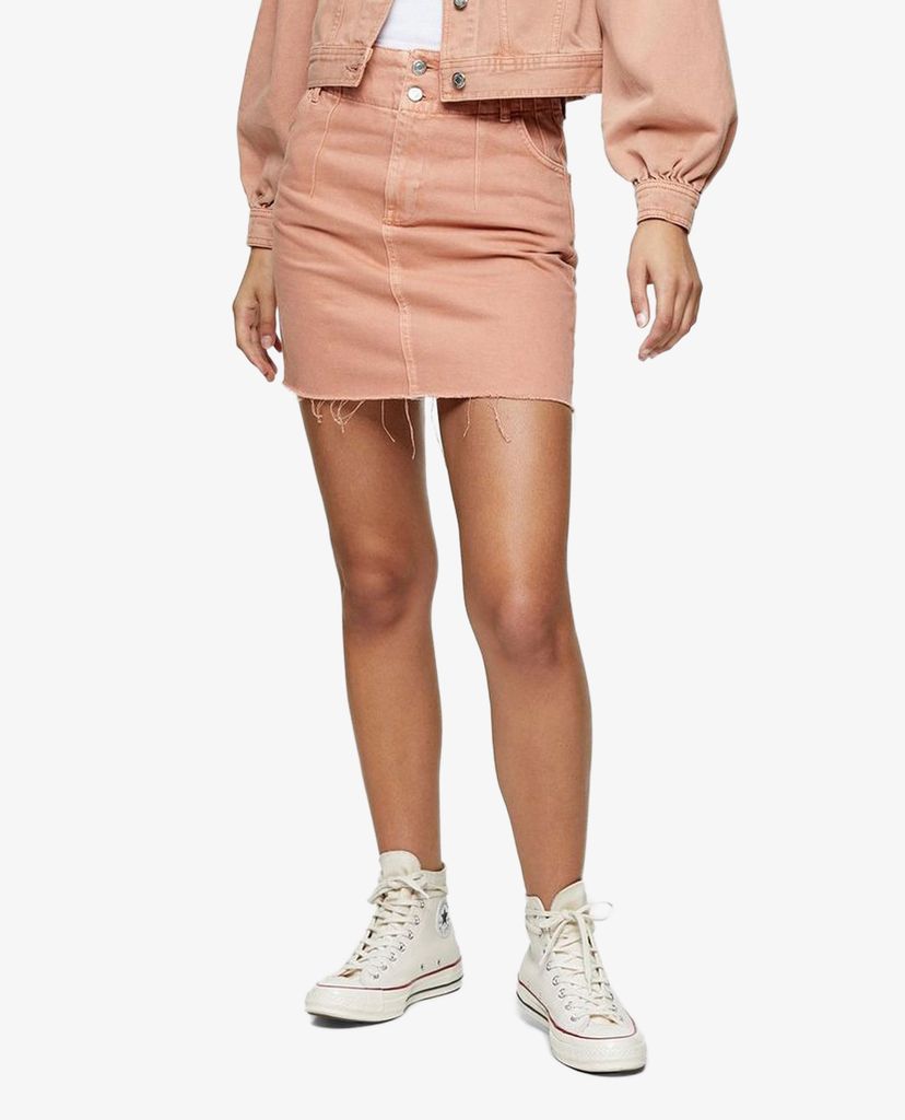 TOPSHOP - Chân váy denim mini CONSIDERED Apricot Button Front