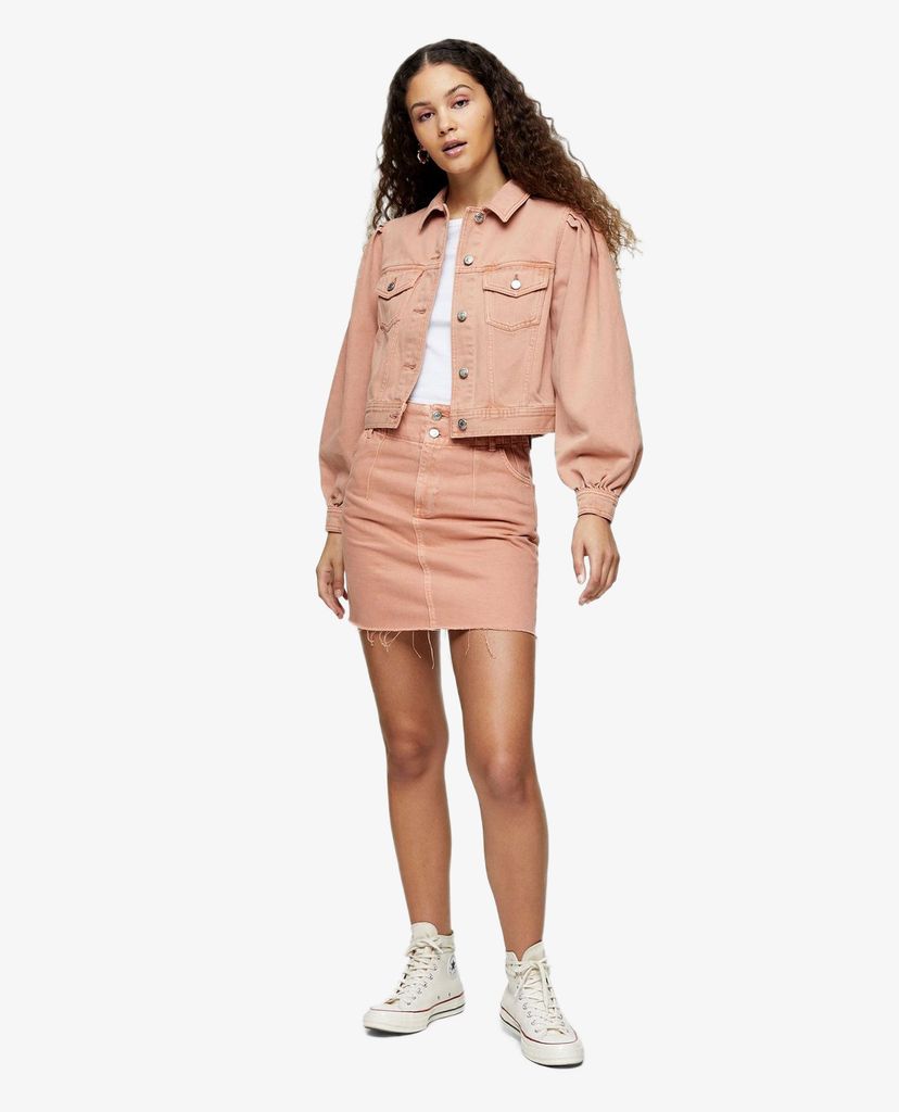 TOPSHOP - Chân váy denim mini CONSIDERED Apricot Button Front