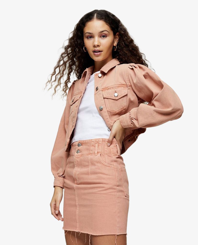 TOPSHOP - Chân váy denim mini CONSIDERED Apricot Button Front