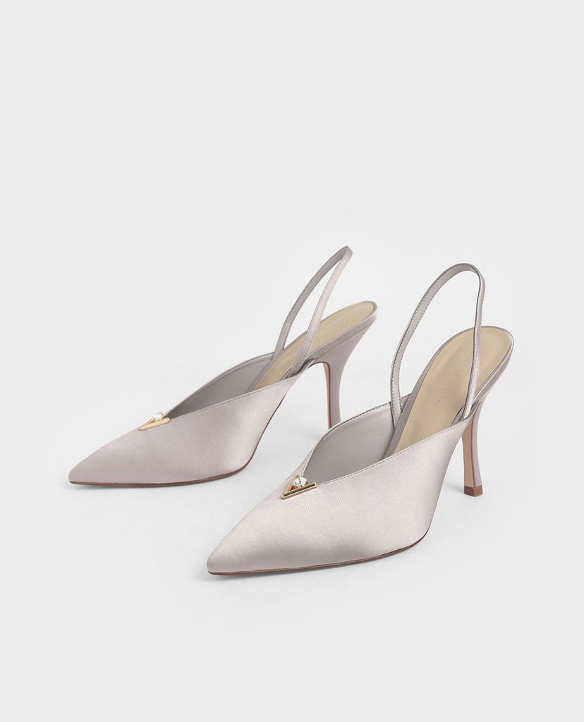 CHARLES & KEITH - Giày cao gót mũi nhọn Satin Embellished Slingback