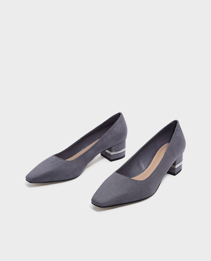 CHARLES & KEITH - Giày cao gót mũi nhọn đế vuông Metallic Accent