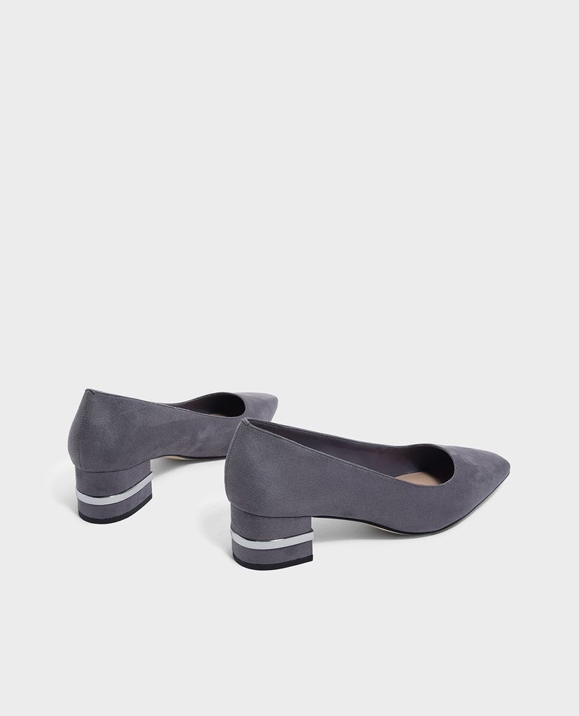 CHARLES & KEITH - Giày cao gót mũi nhọn đế vuông Metallic Accent