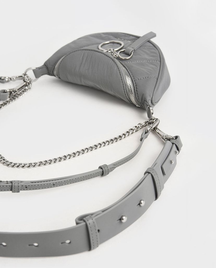 CHARLES & KEITH - Túi đeo vai yên ngựa có nếp nhăn hiệu ứng Nylon thời trang