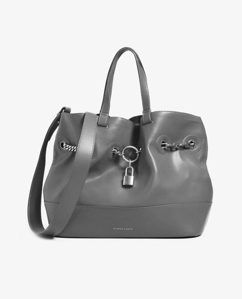 CHARLES & KEITH - Túi đeo vai Grey Padlock Tote