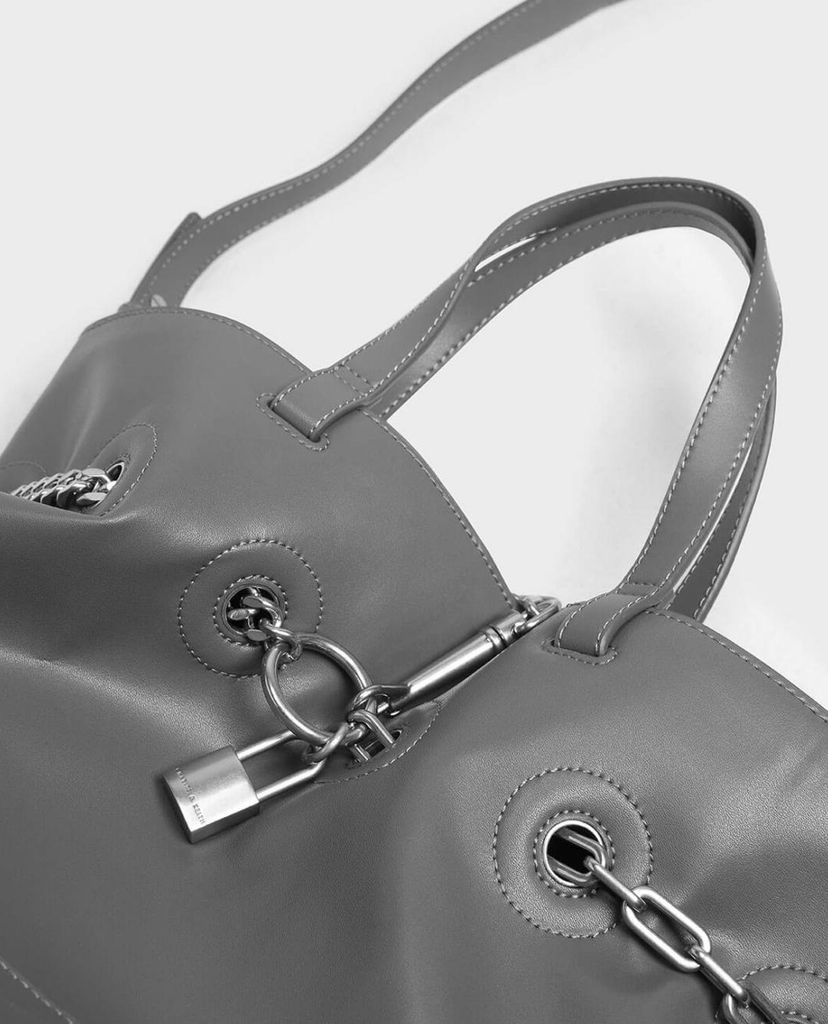 CHARLES & KEITH - Túi đeo vai Grey Padlock Tote