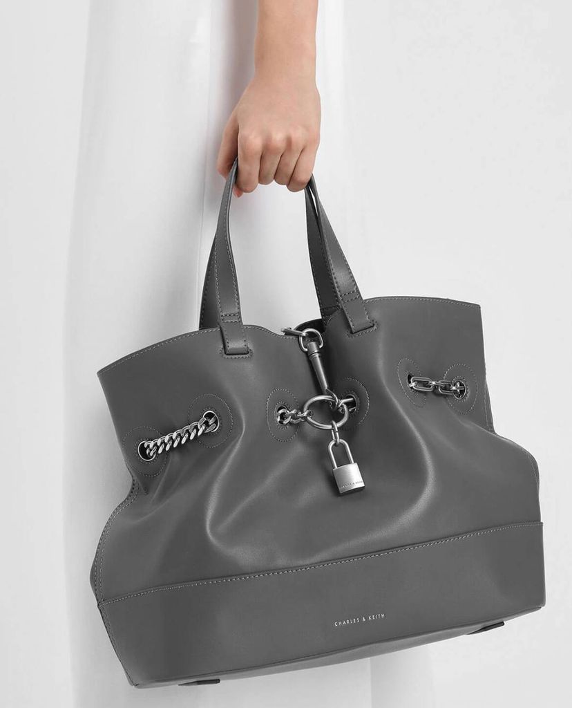 CHARLES & KEITH - Túi đeo vai Grey Padlock Tote