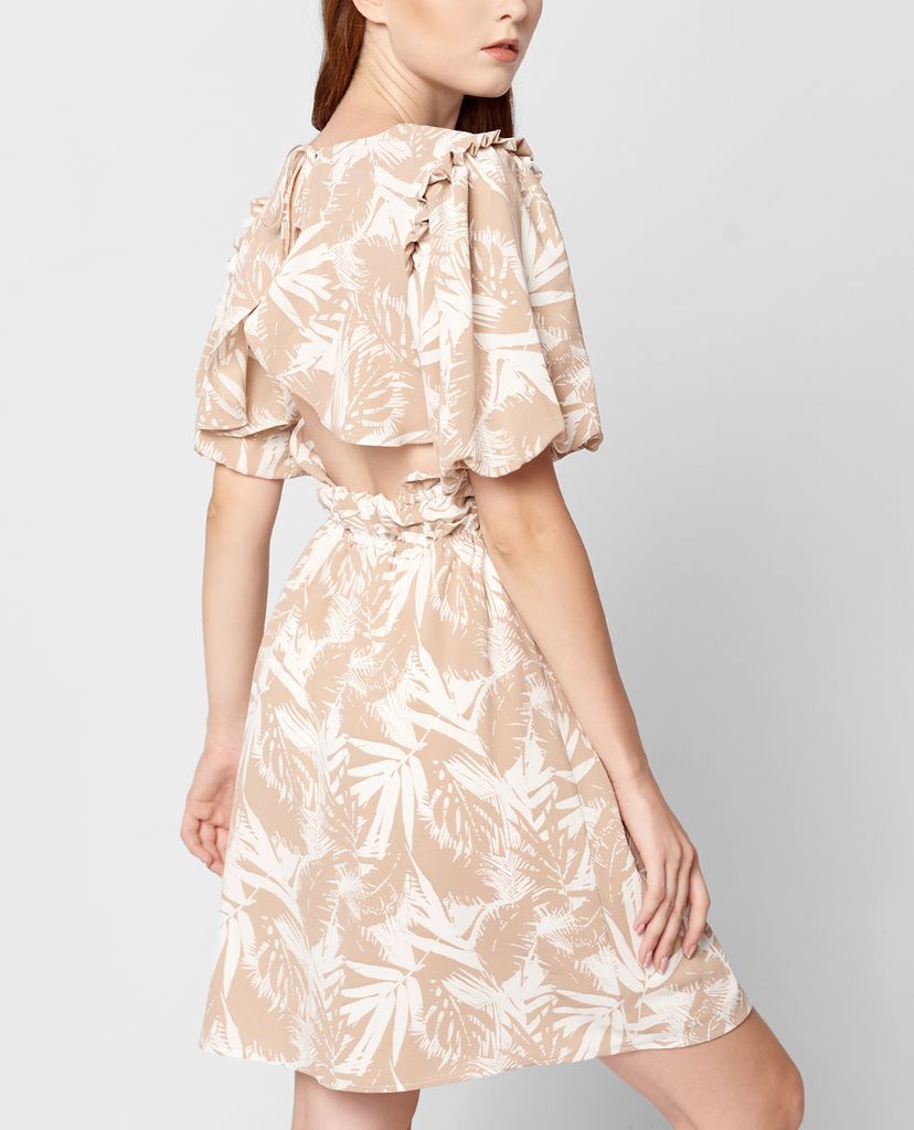 GIGI - Đầm mini tay ngắn cổ tròn hở lưng thời trang