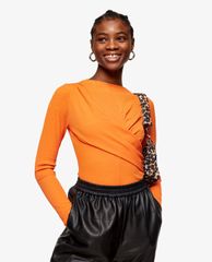 TOPSHOP - Áo kiểu nữ cổ tròn tay dài Orange Premium Twist
