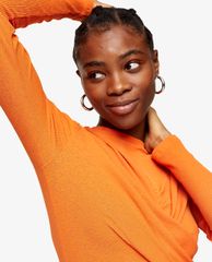 TOPSHOP - Áo kiểu nữ cổ tròn tay dài Orange Premium Twist