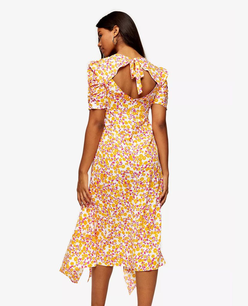 TOPSHOP - Đầm midi tay ngắn Orange Ditsy Ruched Sleeve