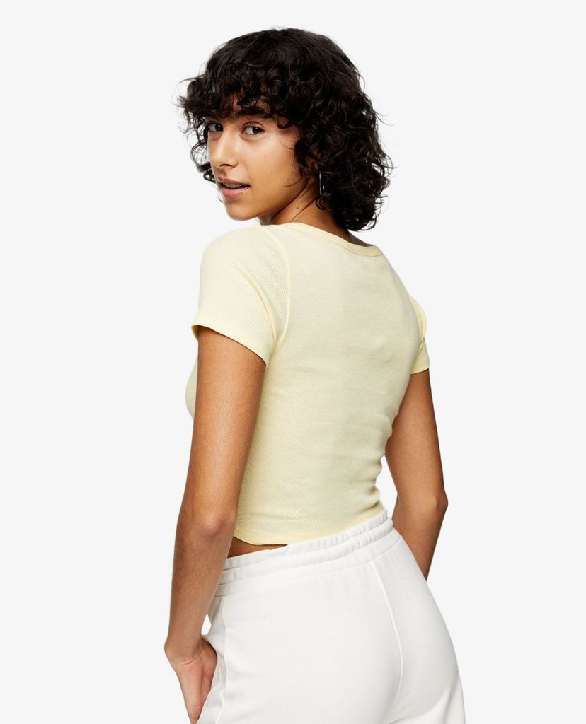 TOPSHOP - Áo kiểu nữ croptop cổ V tay ngắn Yellow Ribbed Ballet Wrap