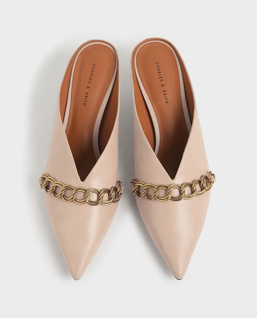 CHARLES & KEITH - Giày cao gót mũi nhọn Chain Strap V Cut