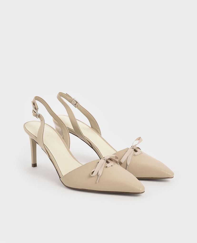 CHARLES & KEITH - Giày cao gót mũi nhọn Ribbon Tie Textured