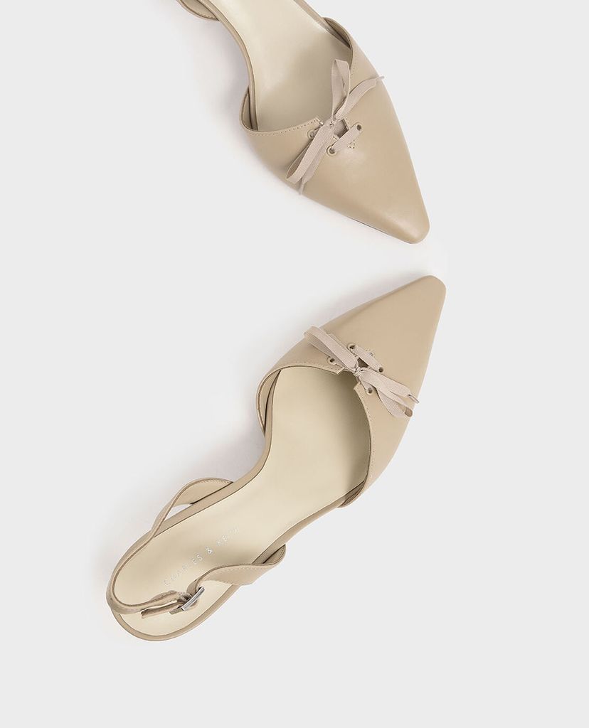 CHARLES & KEITH - Giày cao gót mũi nhọn Ribbon Tie Textured