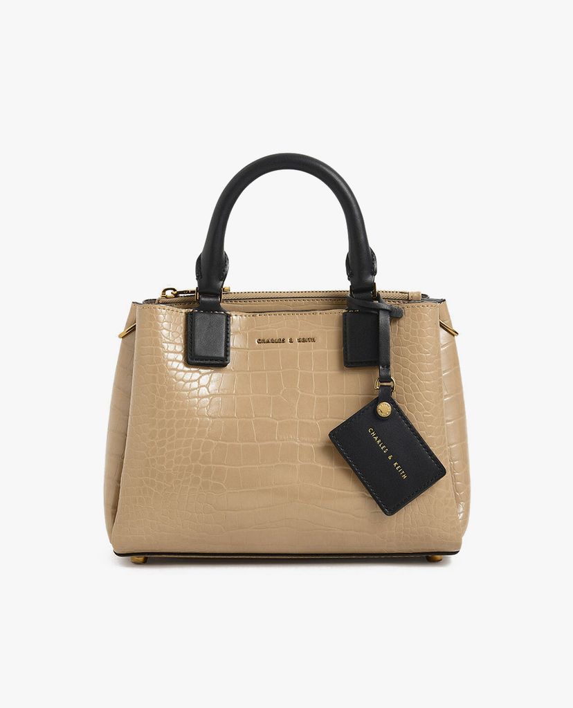 CHARLES & KEITH - Túi xách tay nữ Croc Effect Structured