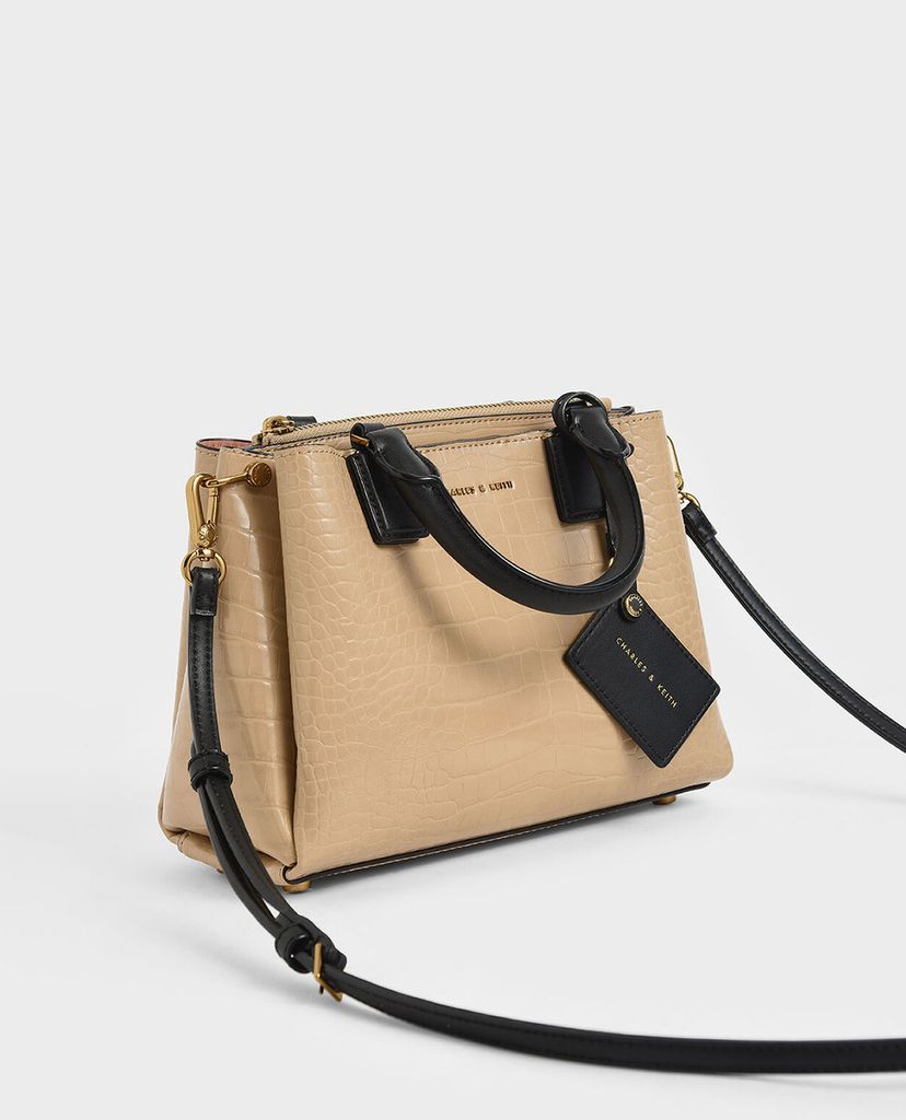 CHARLES & KEITH - Túi xách tay nữ Croc Effect Structured