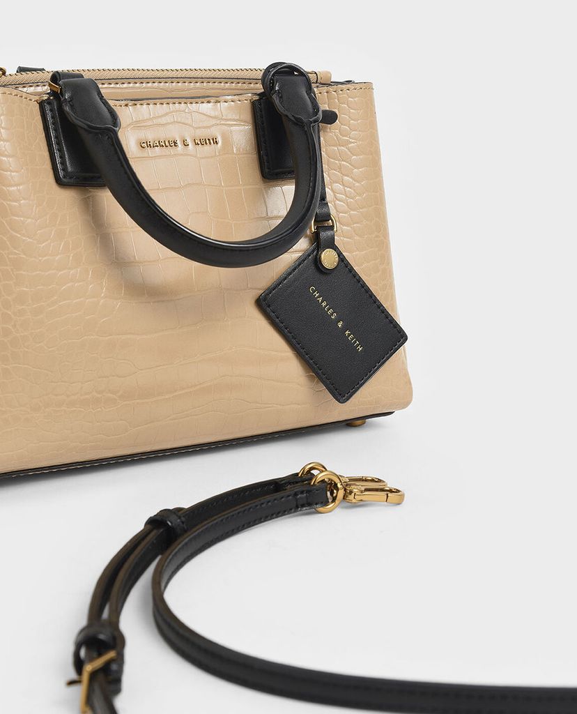 CHARLES & KEITH - Túi xách tay nữ Croc Effect Structured