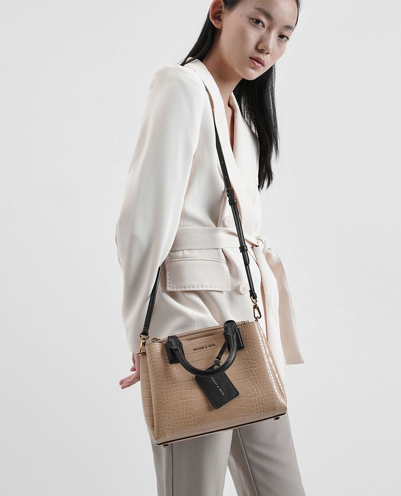 CHARLES & KEITH - Túi xách tay nữ Croc Effect Structured