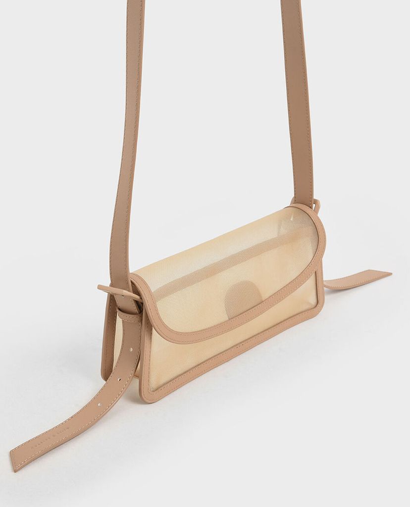 CHARLES & KEITH - Túi đeo vai nữ chữ nhật trong suốt Mesh