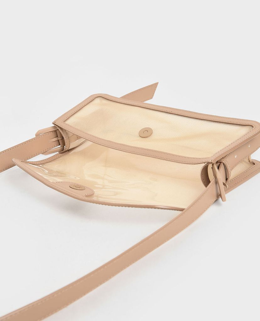 CHARLES & KEITH - Túi đeo vai nữ chữ nhật trong suốt Mesh