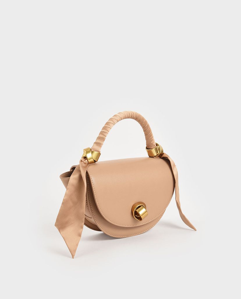 CHARLES & KEITH - Túi xách tay nữ hình bán nguyệt Satin Pleated Scarf