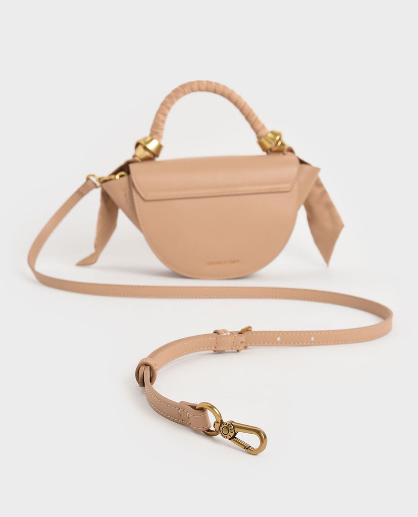 CHARLES & KEITH - Túi xách tay nữ hình bán nguyệt Satin Pleated Scarf